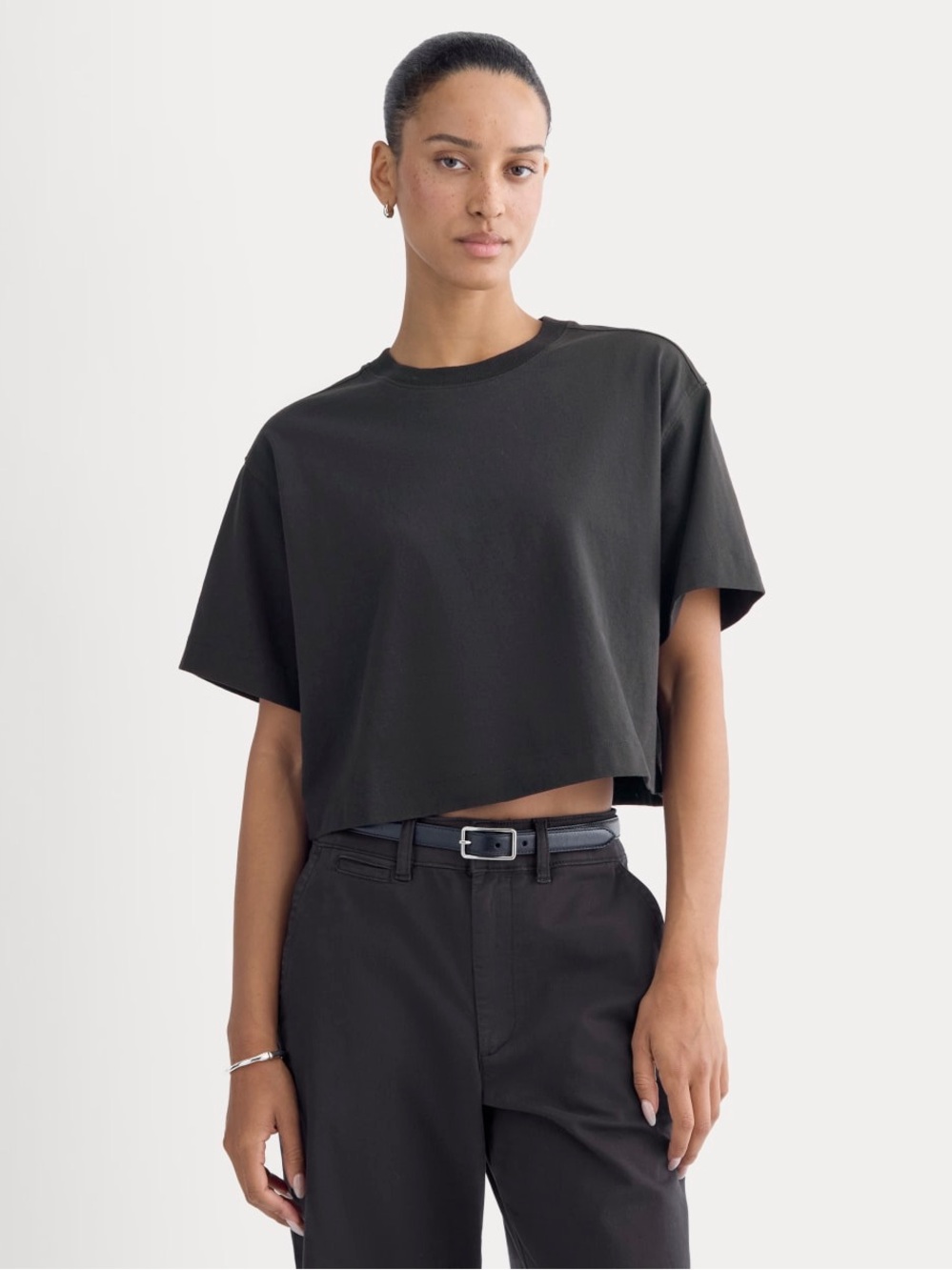 Everlane The Premium Weight Cropped Tee Black Cotton Boxy Top Size M NWOT